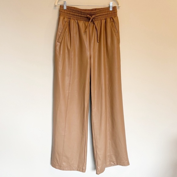 Open Edit Faux Leather Wide-Leg Pants — Camel Tan, Vegan Leather, Pull-On - Med - Picture 10 of 10